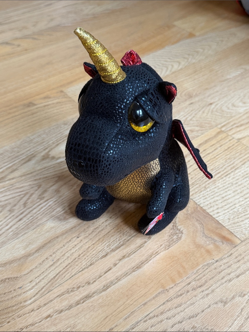 Ty Beanie Boos Grindal Black Dragon Plush Gold Horn NWT